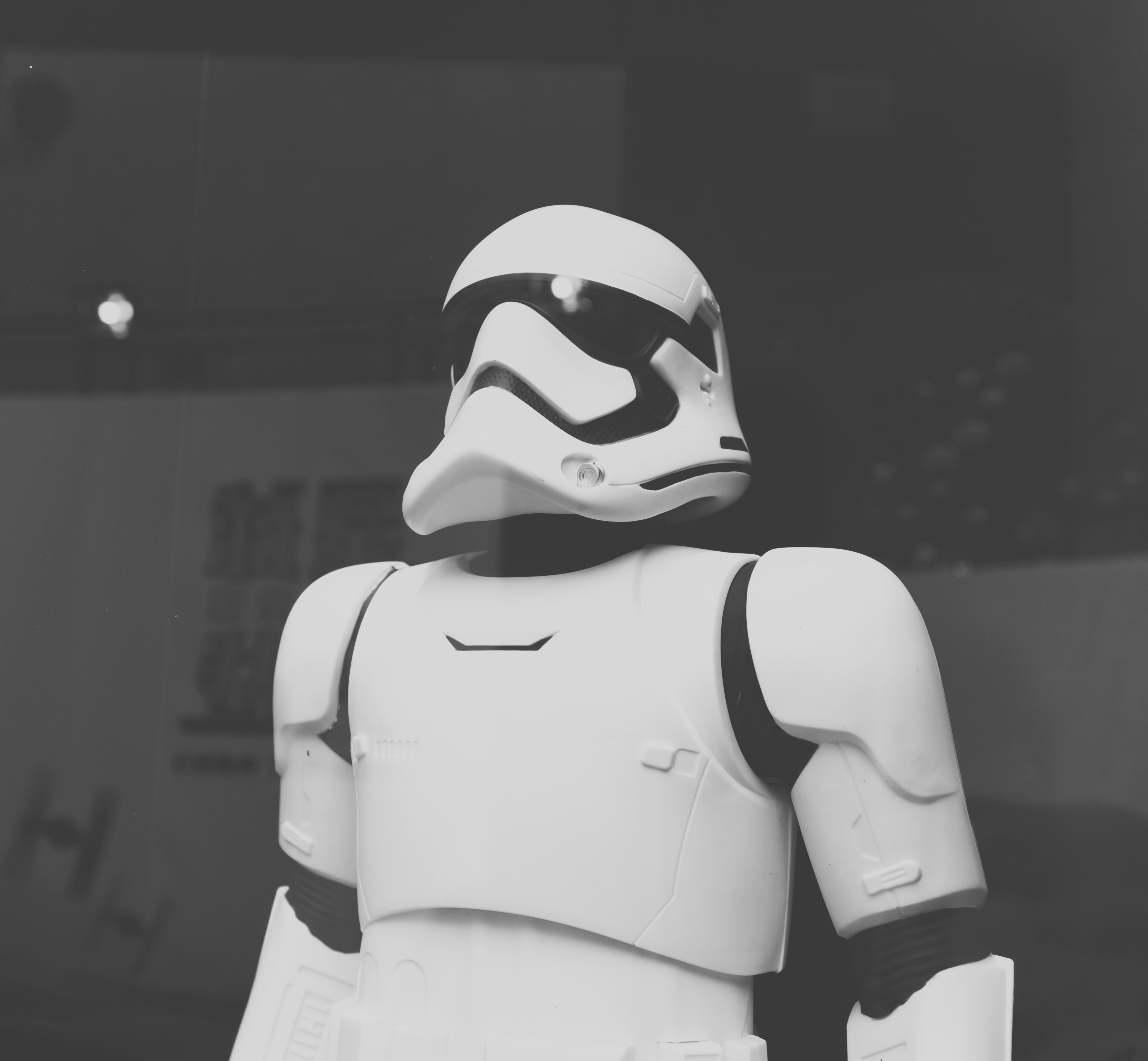 white and black star wars storm trooper costume